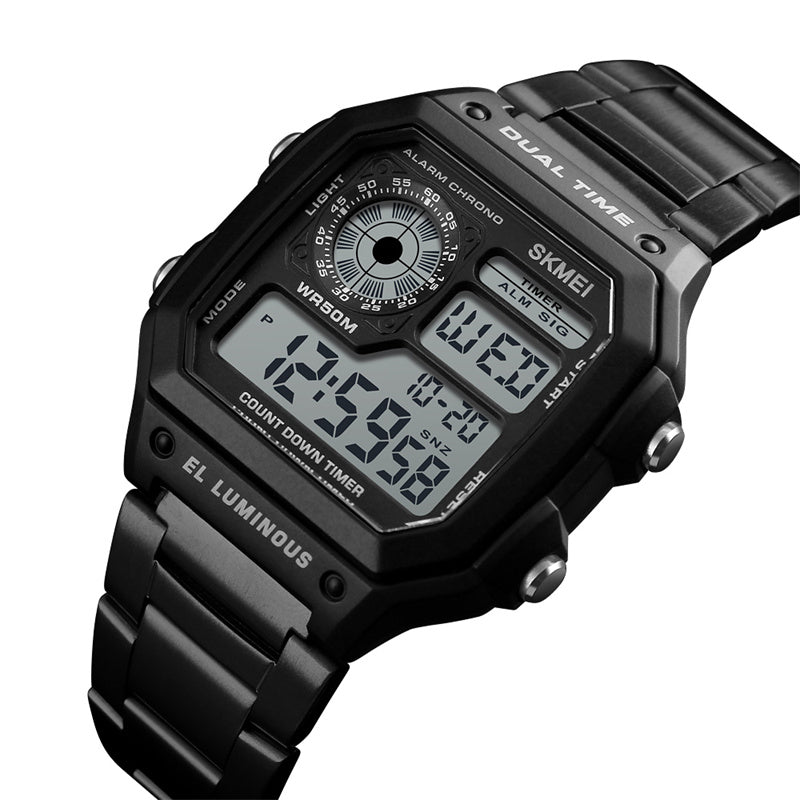 Luxury Stainless Steel Band 50M Waterproof Led Chronograph Stop Watch
