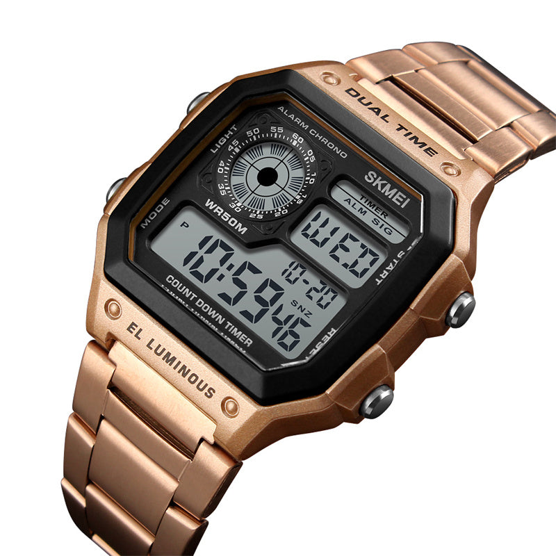 Luxury Stainless Steel Band 50M Waterproof Led Chronograph Stop Watch