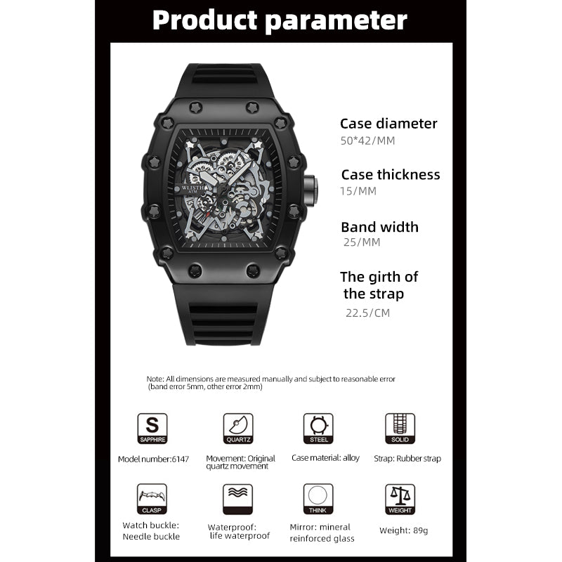 Foreign Trade Watch Large Dial For Men Quartz  Sport Square Luminous Watch For Men