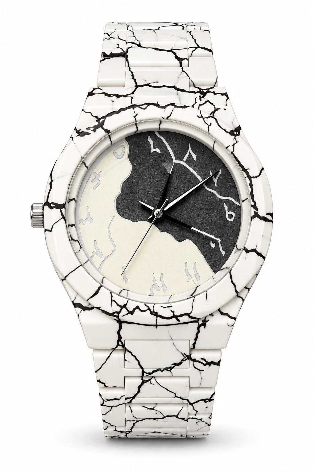 White Marble Luxury Watch – Black & White Stone Dial with Premium Bracelet