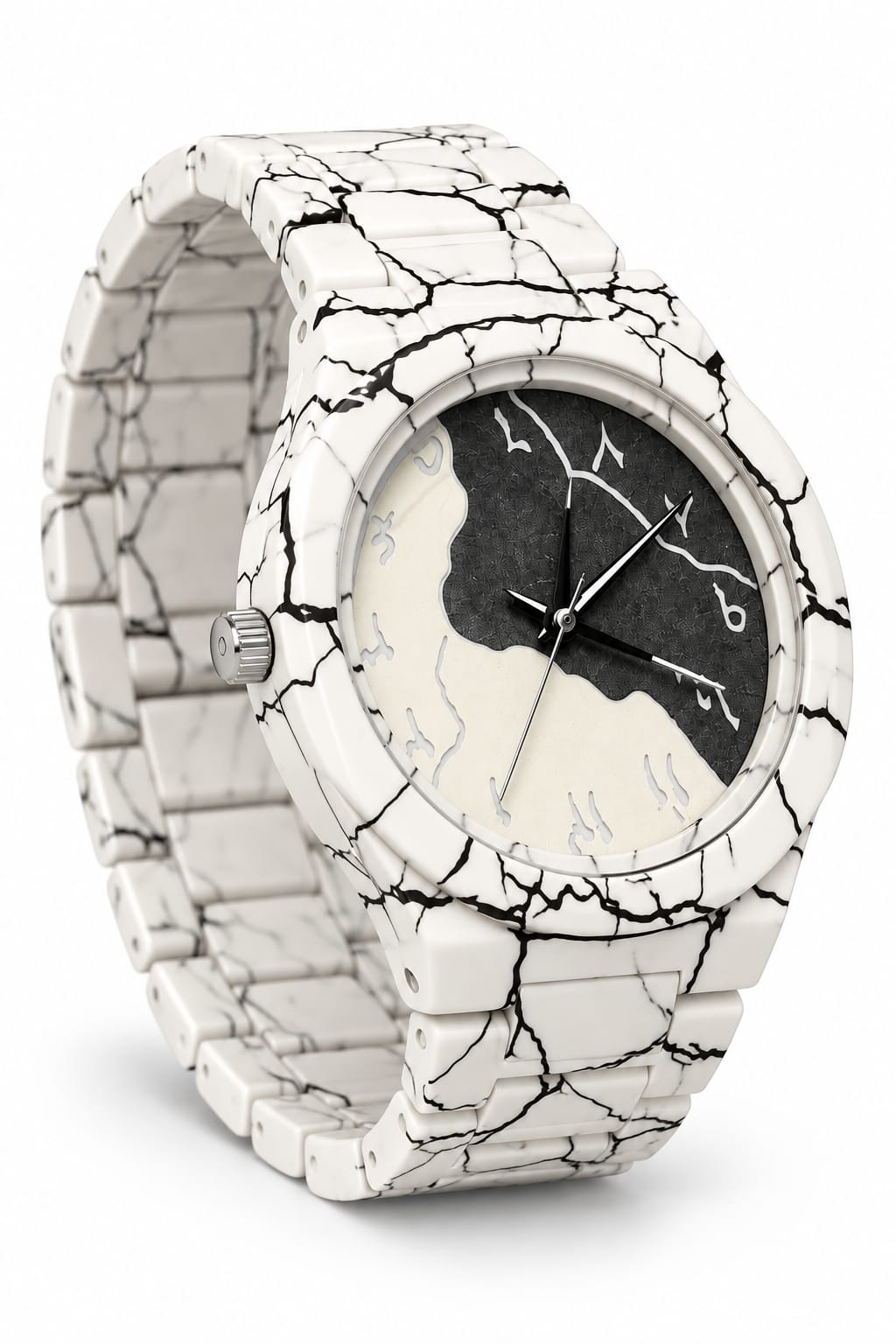 White Marble Luxury Watch – Black & White Stone Dial with Premium Bracelet