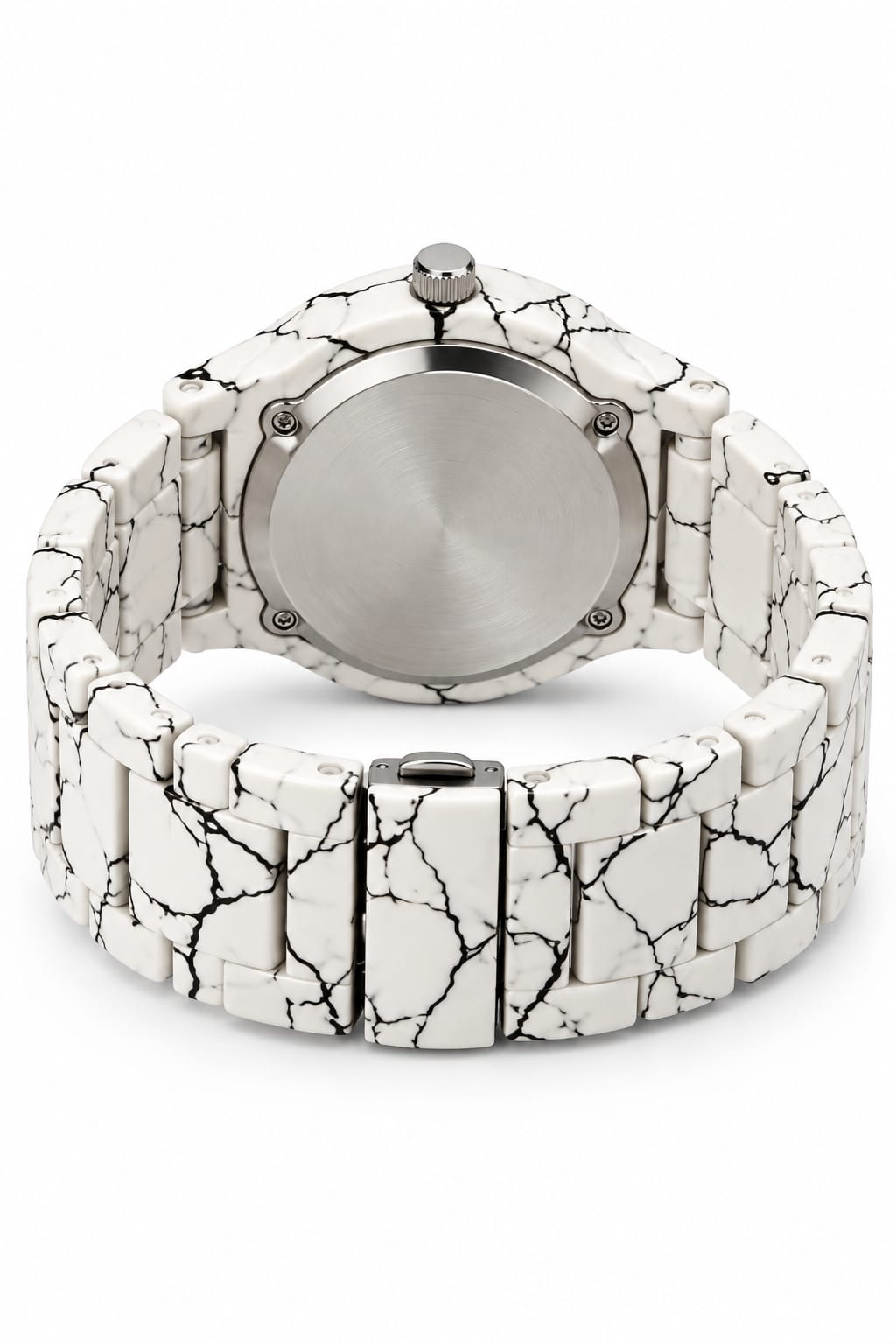White Marble Luxury Watch – Black & White Stone Dial with Premium Bracelet