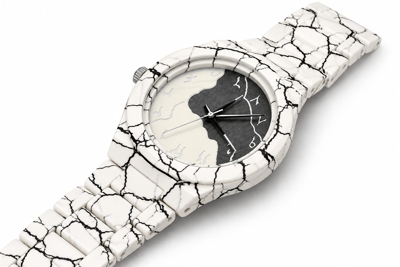 White Marble Luxury Watch – Black & White Stone Dial with Premium Bracelet