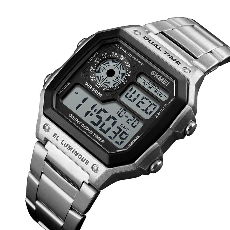 Luxury Stainless Steel Band 50M Waterproof Led Chronograph Stop Watch
