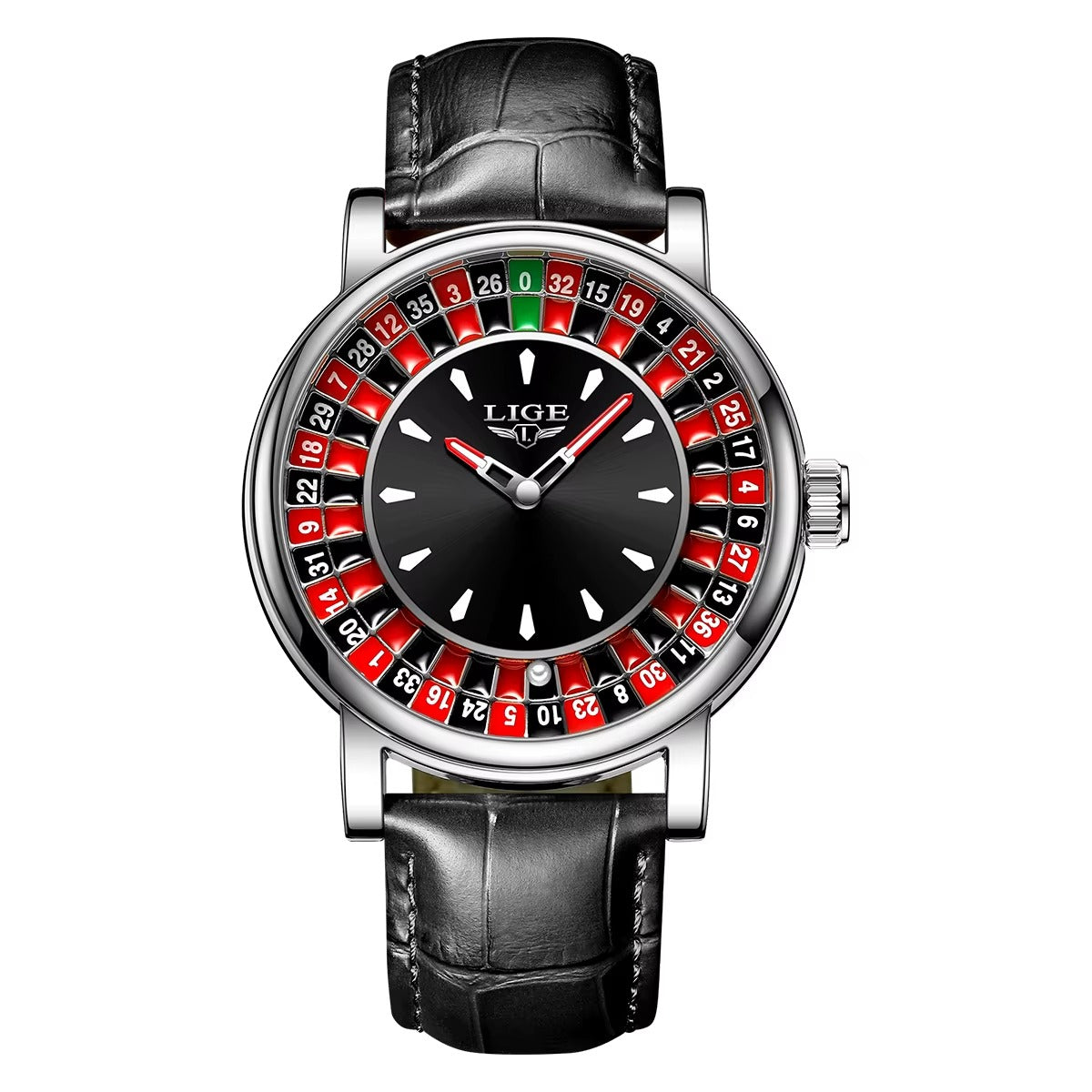 LIGE  Brown Leather Men Watch Rotating Dial Las Vegas Roulette  Watch Men Waterproof Luminous Clock Watches