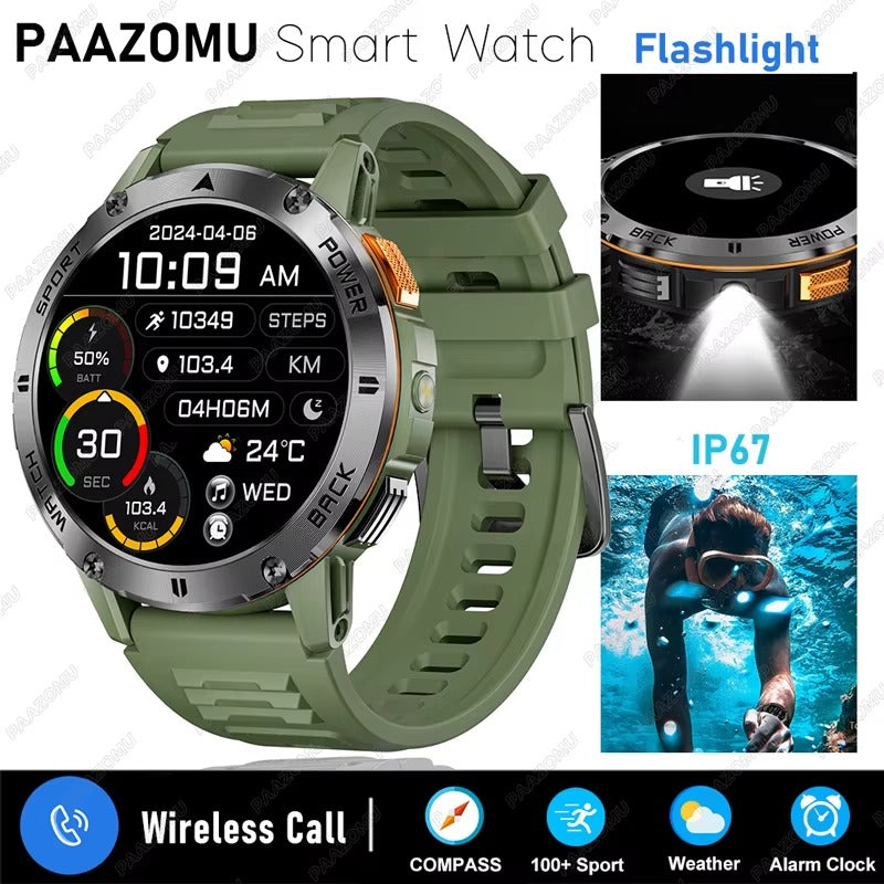 2026 Smart Watch 1.53 Inch Color Screen Sport LED Flashlight Heart Rate Waterproof Fitness Tracker Bluetooth Call Smartwatch Men