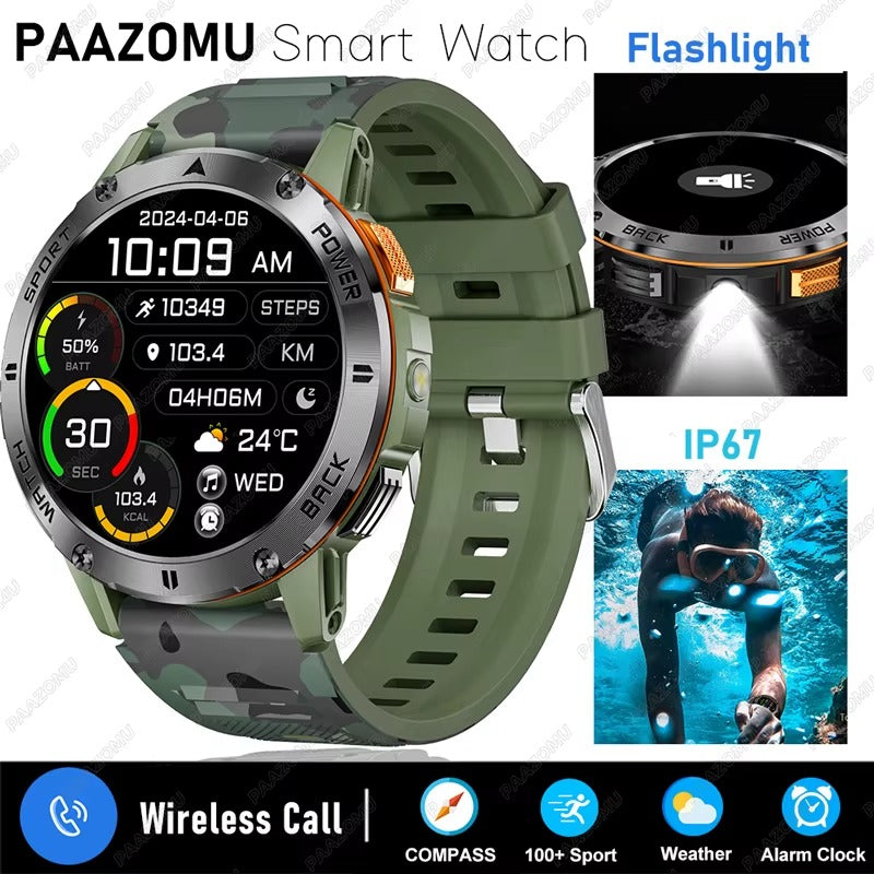 2026 Smart Watch 1.53 Inch Color Screen Sport LED Flashlight Heart Rate Waterproof Fitness Tracker Bluetooth Call Smartwatch Men