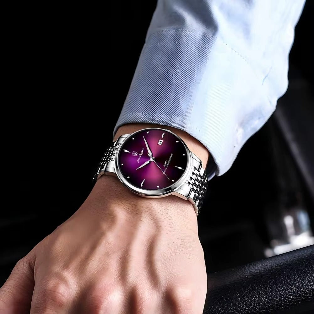 POEDAGAR Business quartz men's watch stainless steel waterproof night light date men's watch luxury casual simple men's watch