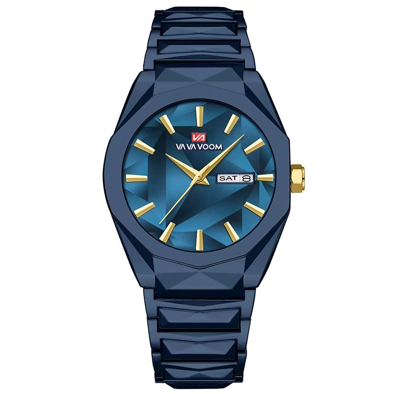 Men's Watch  Dual Calendar Waterproof Stainless Steel Strap Color Changing