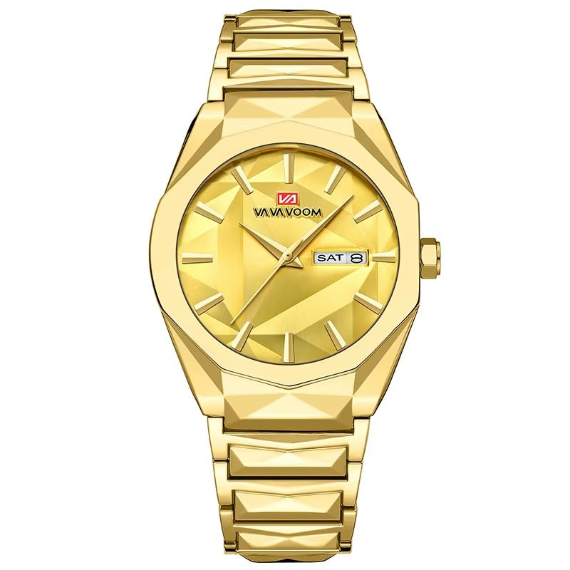 Men's Watch  Dual Calendar Waterproof Stainless Steel Strap Color Changing