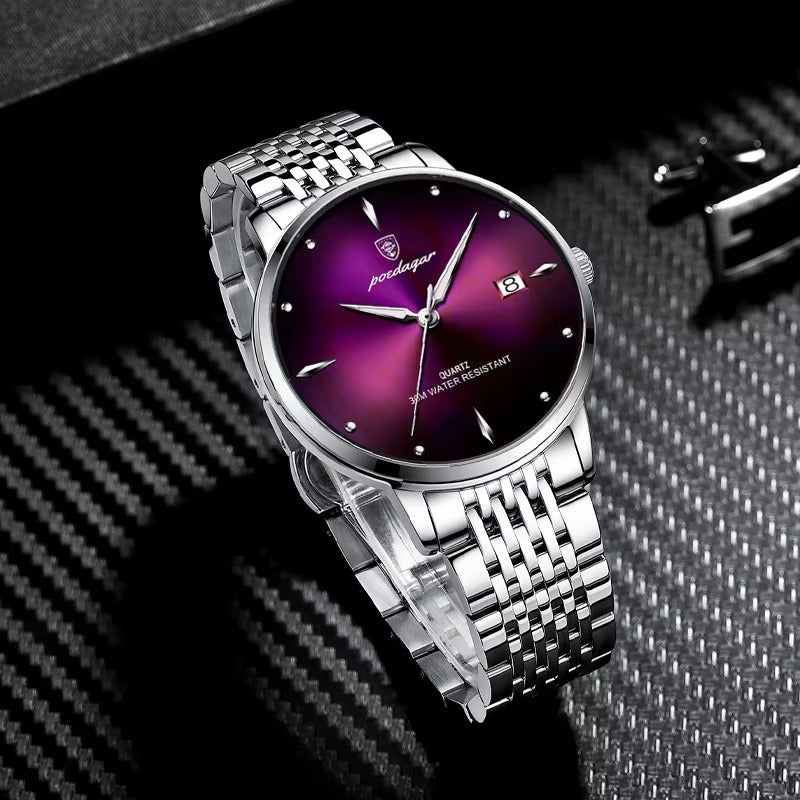 POEDAGAR Business quartz men's watch stainless steel waterproof night light date men's watch luxury casual simple men's watch