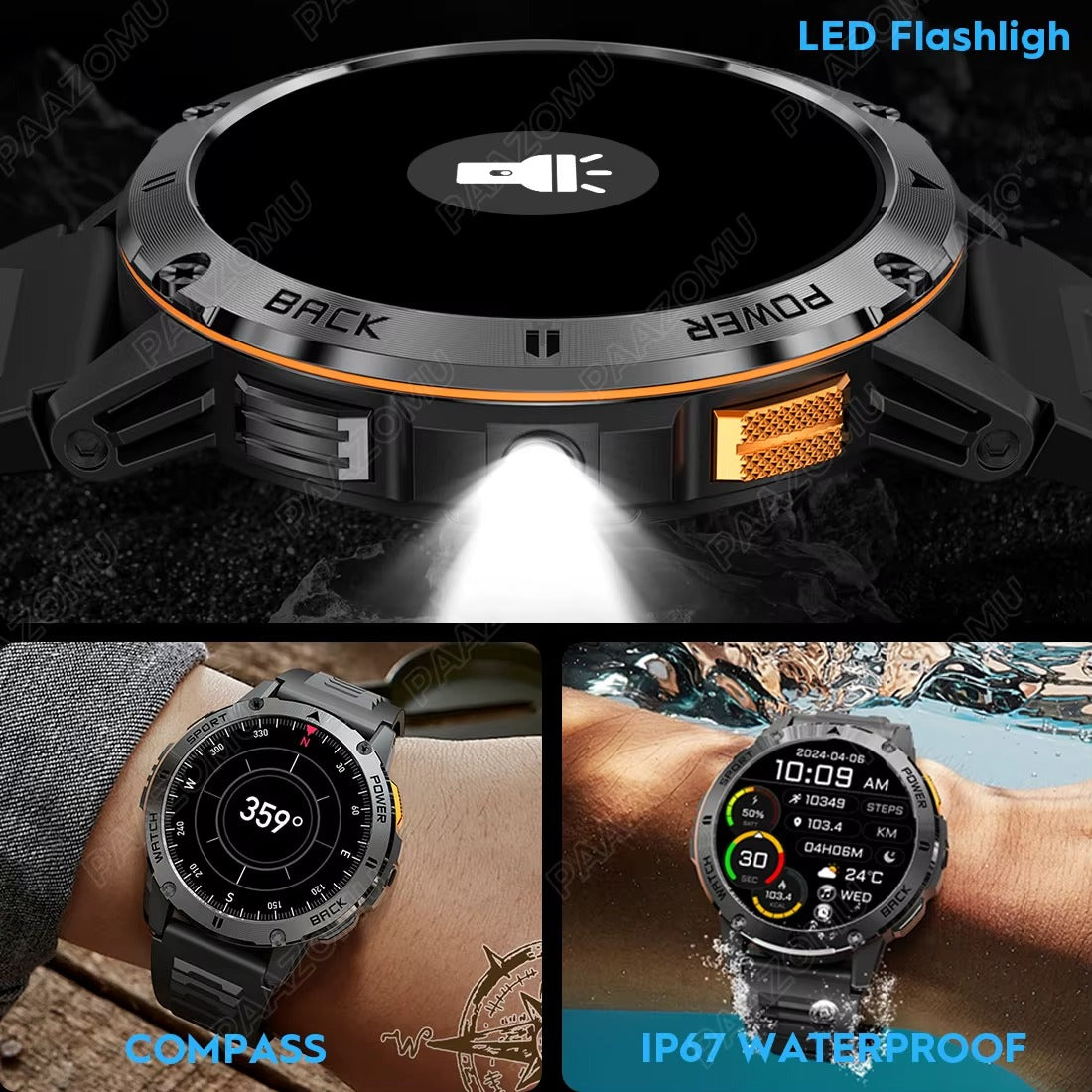 2026 Smart Watch 1.53 Inch Color Screen Sport LED Flashlight Heart Rate Waterproof Fitness Tracker Bluetooth Call Smartwatch Men