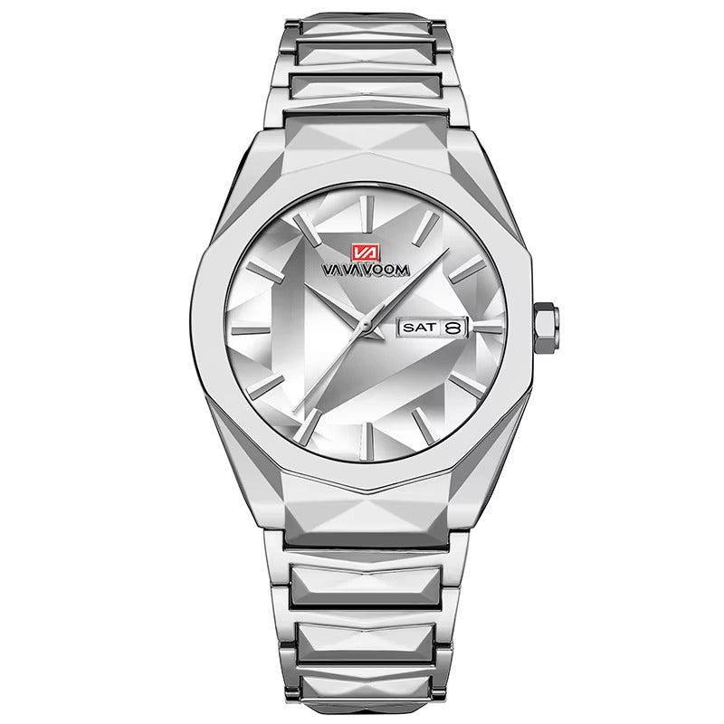 Men's Watch  Dual Calendar Waterproof Stainless Steel Strap Color Changing