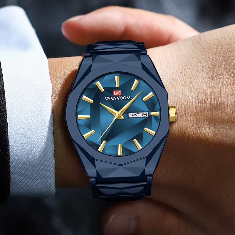 Men's Watch  Dual Calendar Waterproof Stainless Steel Strap Color Changing