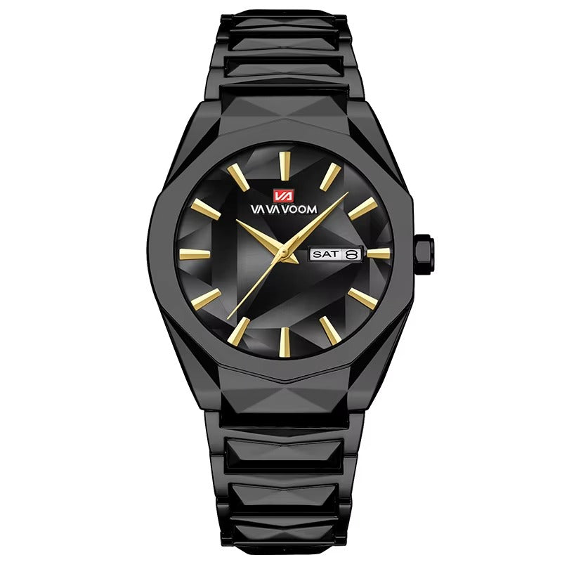 Men's Watch  Dual Calendar Waterproof Stainless Steel Strap Color Changing