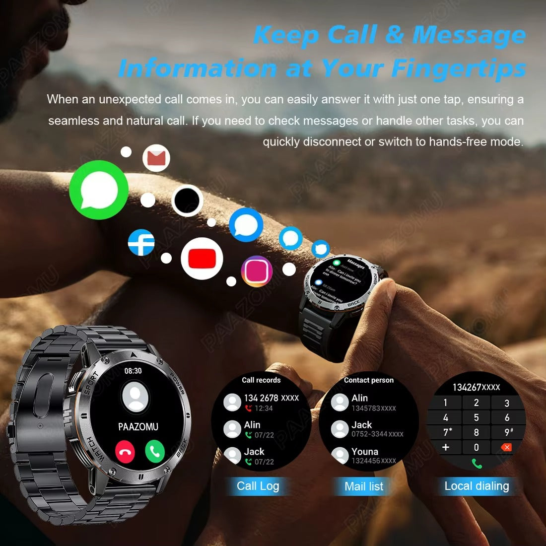 2026 Smart Watch 1.53 Inch Color Screen Sport LED Flashlight Heart Rate Waterproof Fitness Tracker Bluetooth Call Smartwatch Men