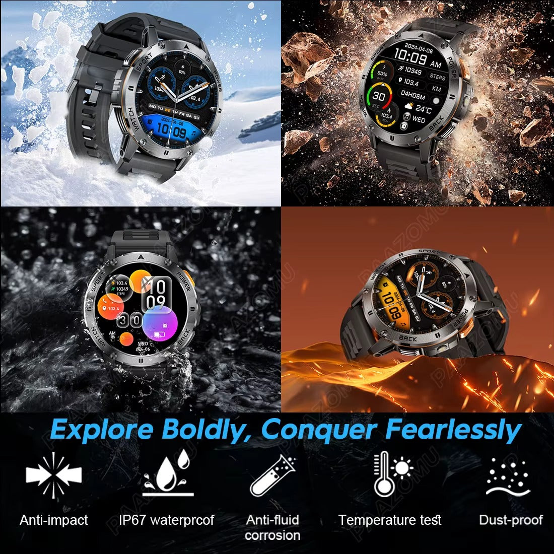 2026 Smart Watch 1.53 Inch Color Screen Sport LED Flashlight Heart Rate Waterproof Fitness Tracker Bluetooth Call Smartwatch Men