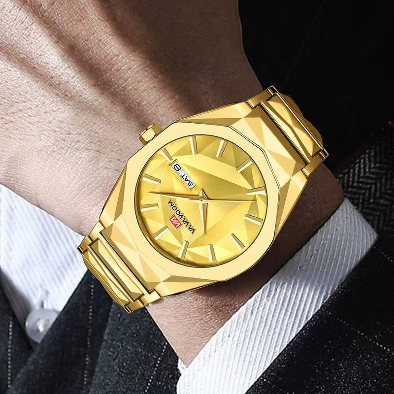 Men's Watch  Dual Calendar Waterproof Stainless Steel Strap Color Changing
