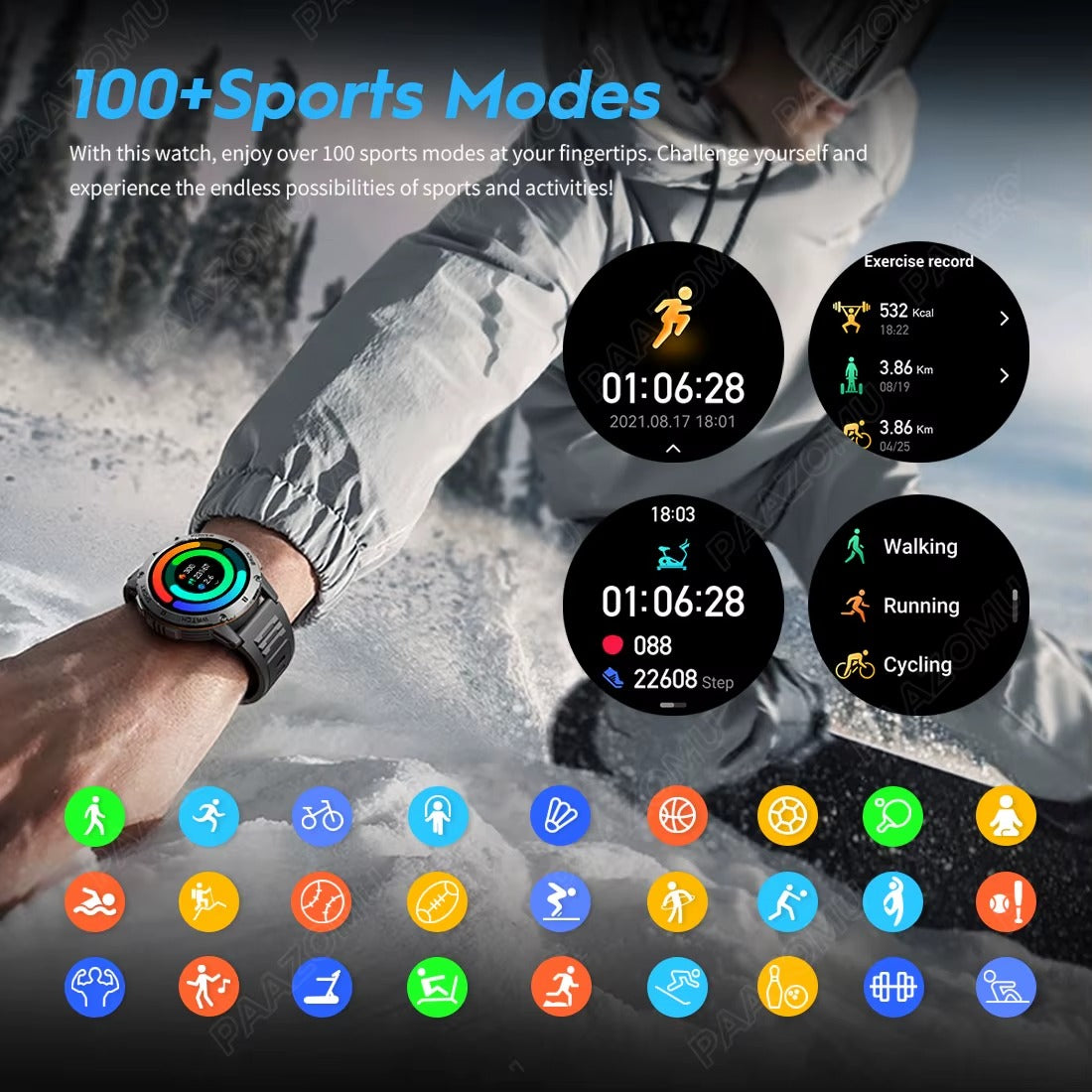 2026 Smart Watch 1.53 Inch Color Screen Sport LED Flashlight Heart Rate Waterproof Fitness Tracker Bluetooth Call Smartwatch Men