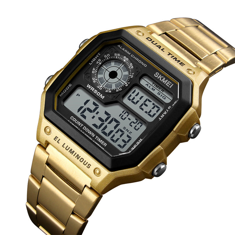 Luxury Stainless Steel Band 50M Waterproof Led Chronograph Stop Watch